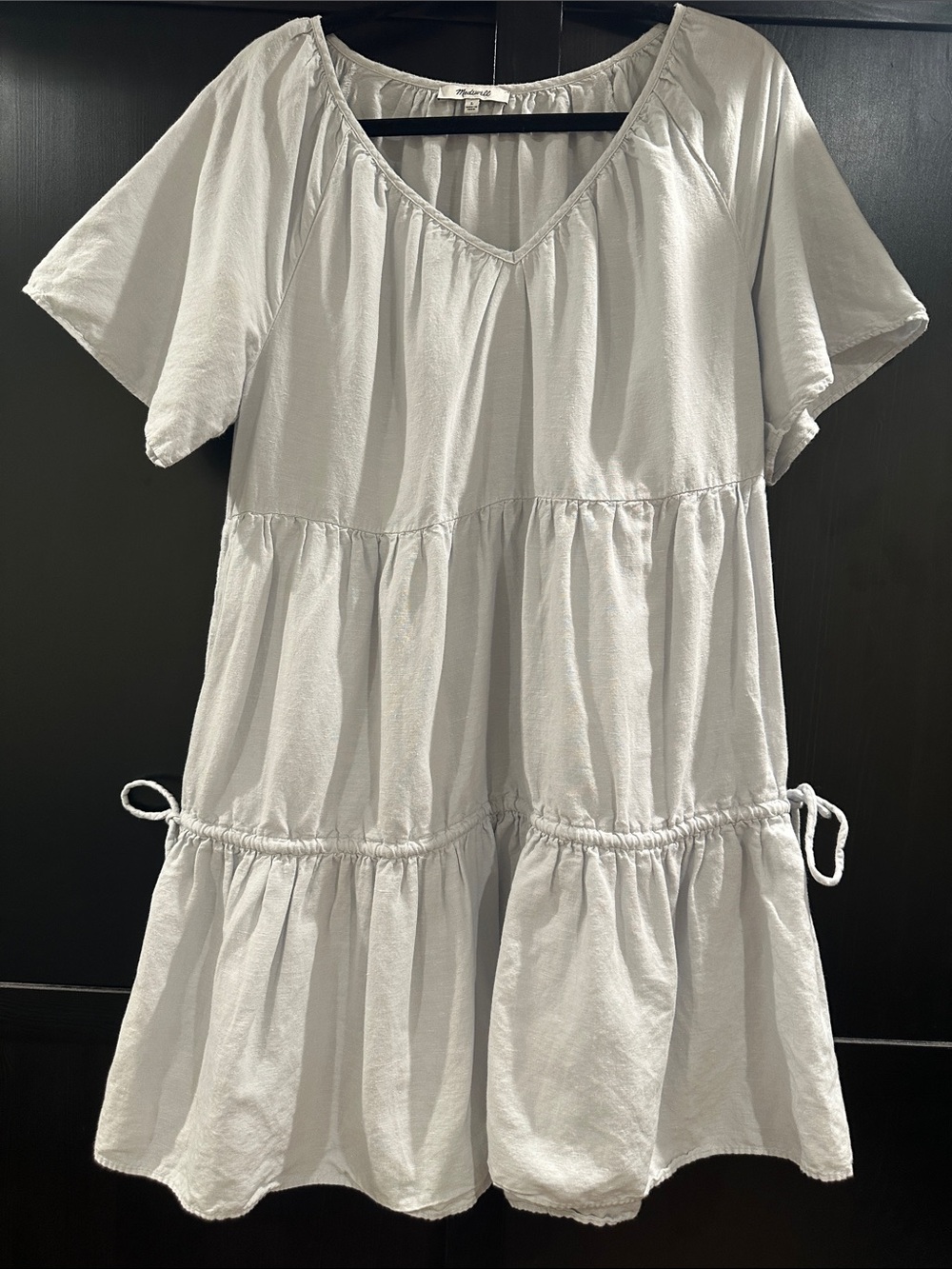 Madewell Light Gray Tiered Drawstring Mini Dress